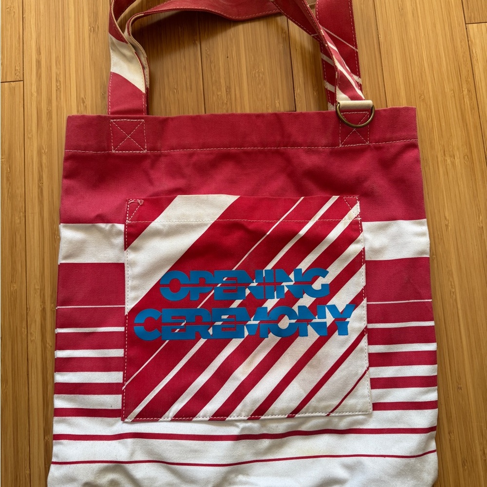 Opening Ceremony Striped Tote with Blue Logo
